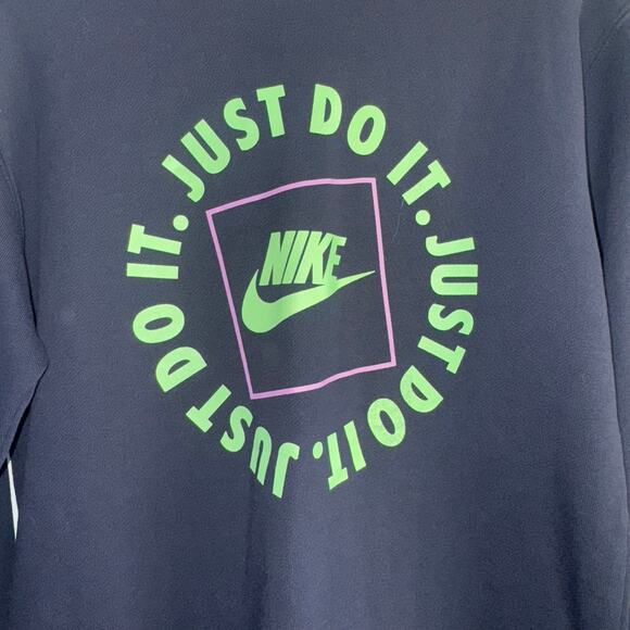 Nike Crewneck Sweatshirt NWT Large Navy Blue Just Do It Green/Purple Graphic - Picture 2 of 5
